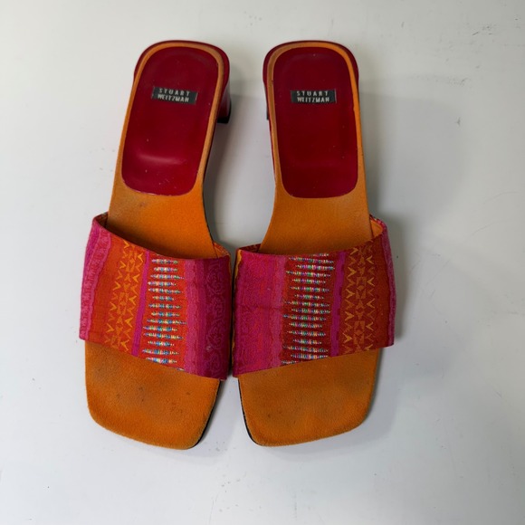 Stuart Weitzman Vintage Square Toe Slide Sandals Red Patent Block Heel Womens 9B - Picture 6 of 8